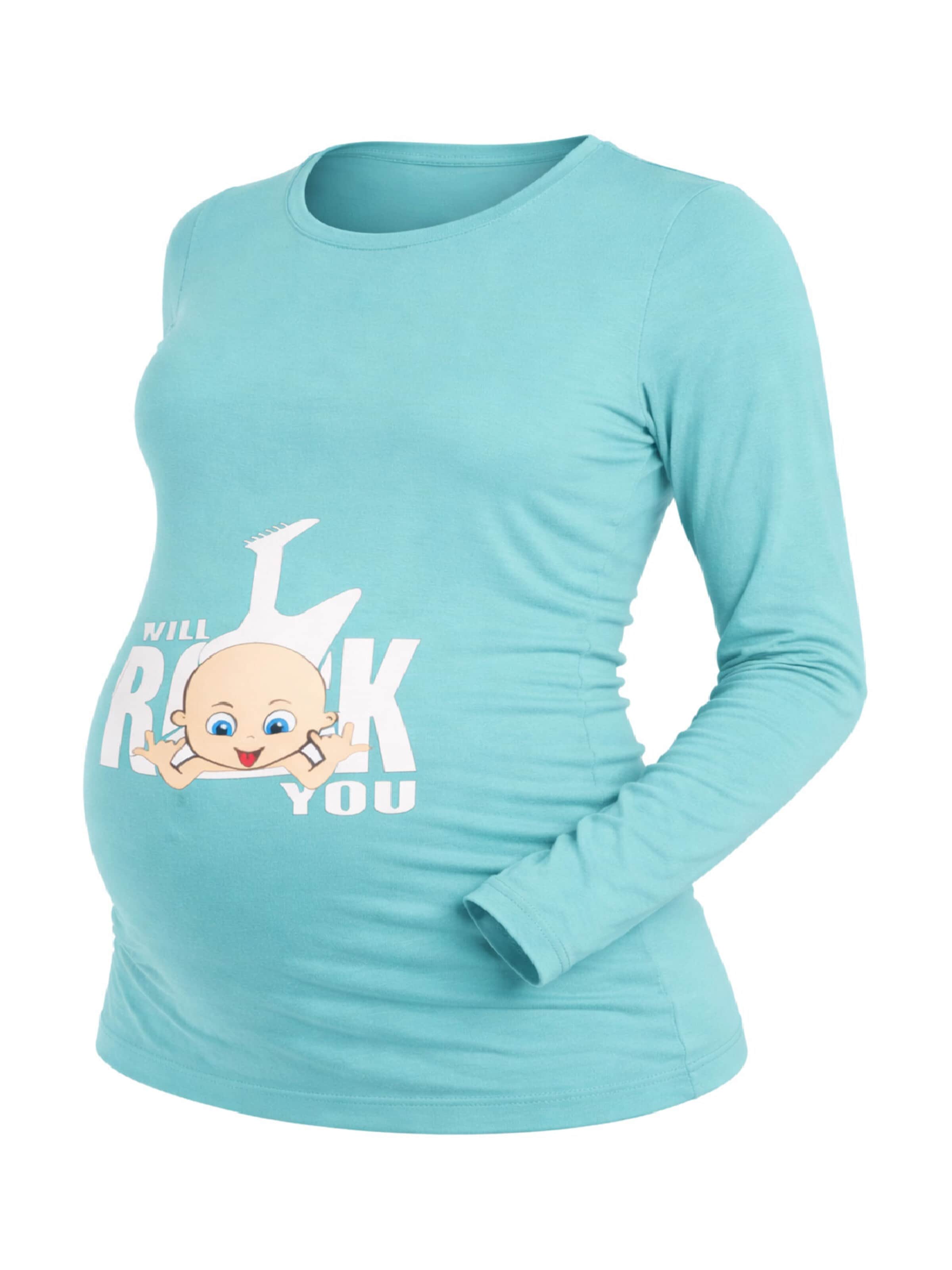 M.M.C. Shirt 'I Will Rock You Umstandslangarmshirt'‌‌‌‌ in Blau: Vorderseite