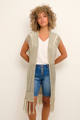 Cream Knit Cardigan in Beige: front