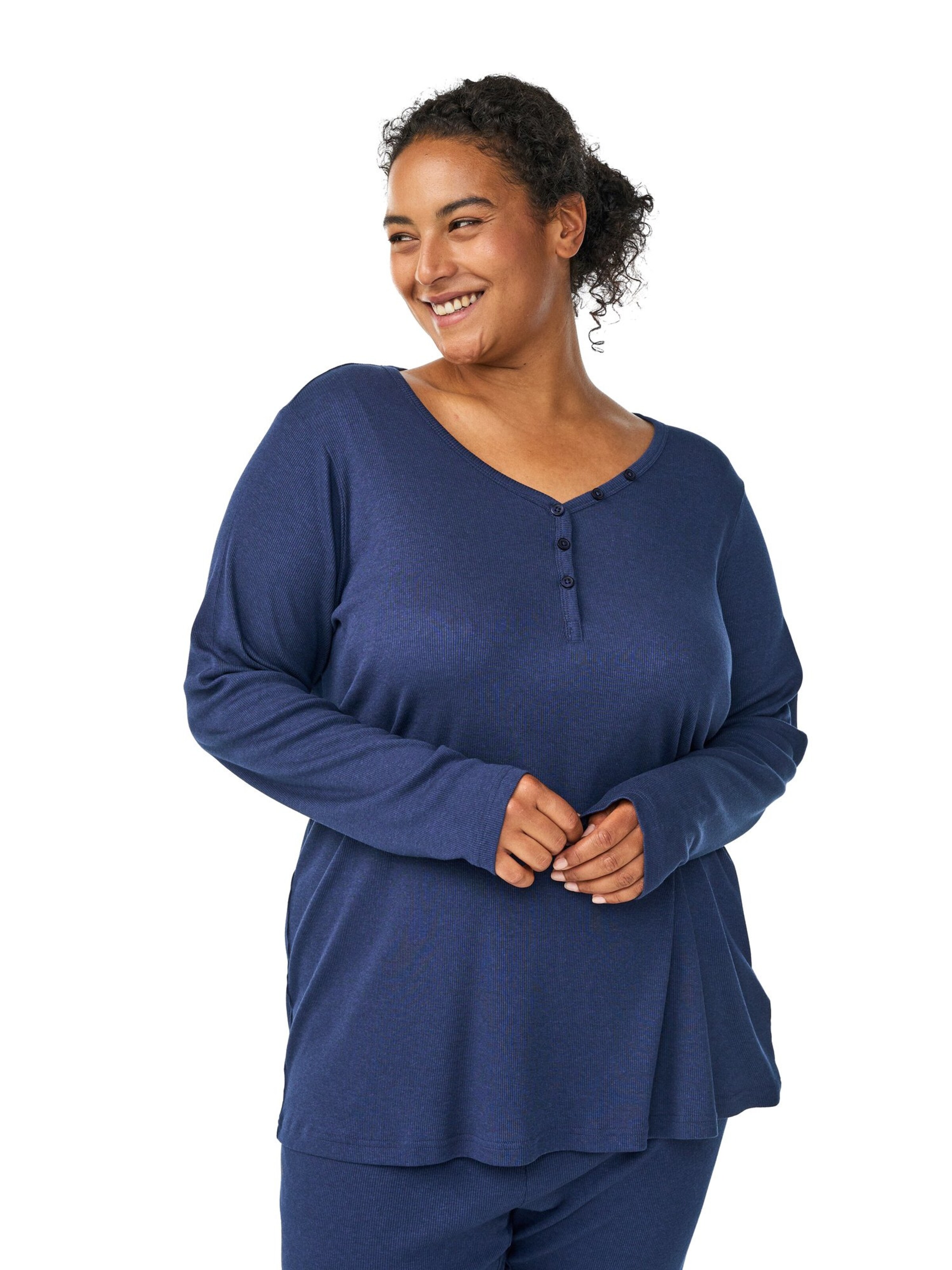 Zizzi Футболка для сна 'Mliv' в Синий: спереди