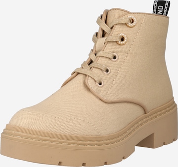 River Island Lace-Up Ankle Boots in Beige: front