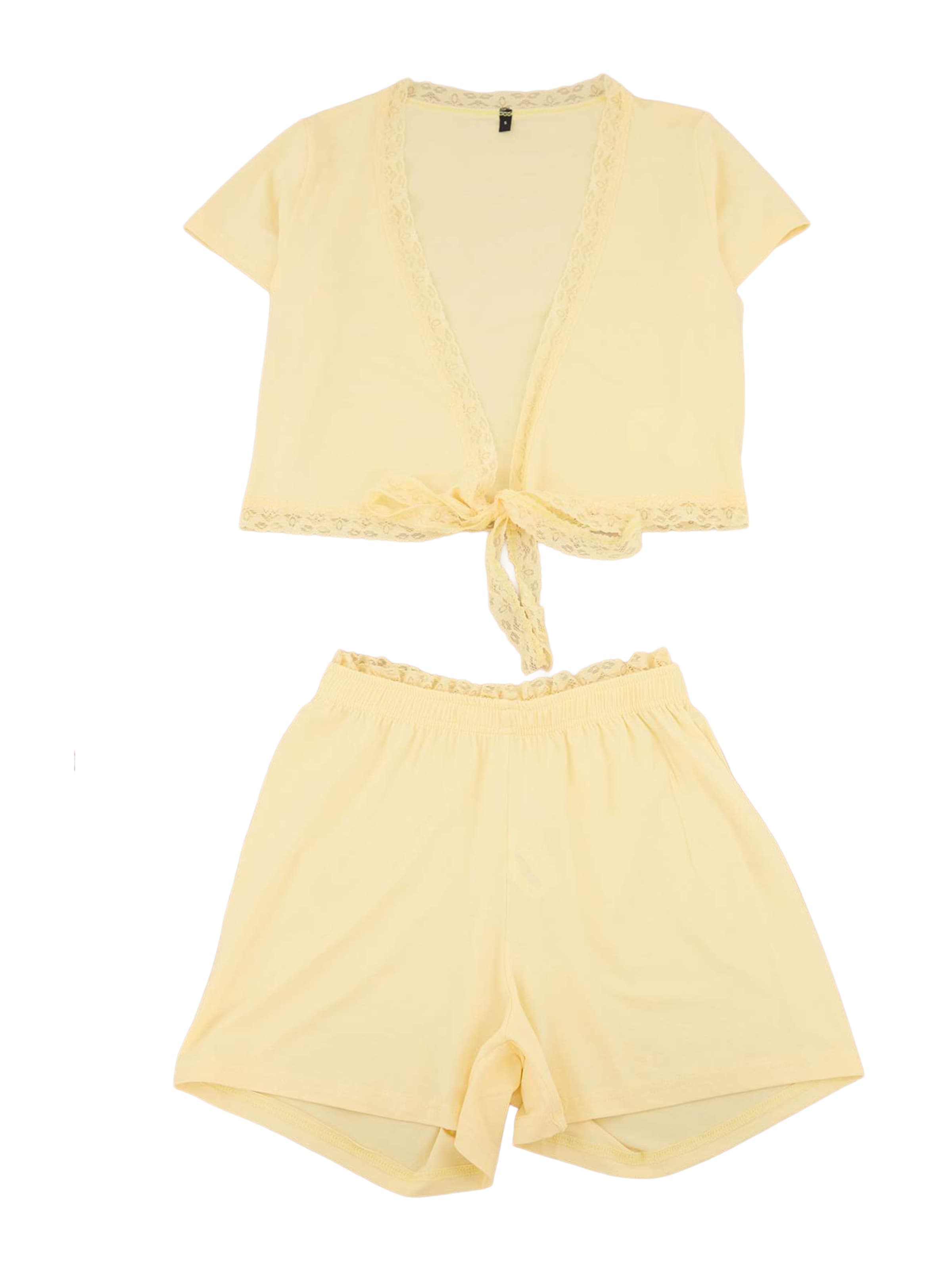 Trendyol - Pijama de pantalón corto en amarillo: frente