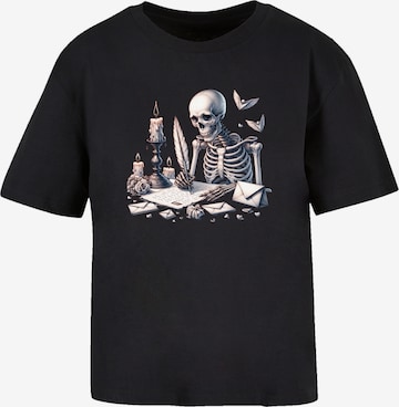 F4NT4STIC Shirt 'Skelett Liebesbrief Valentinstag' in Schwarz: Vorderseite