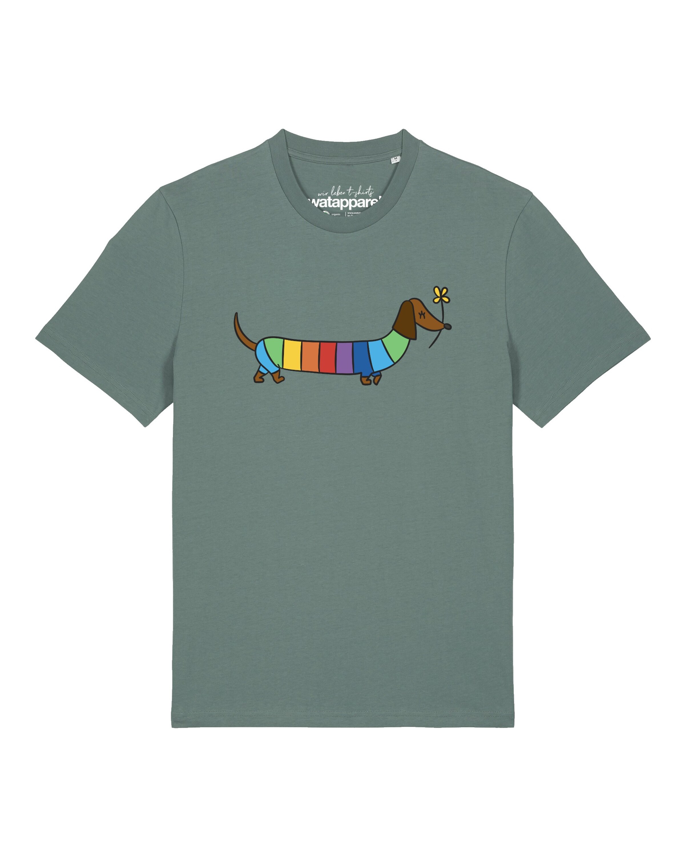 Watapparel Shirt 'Regenbogen Dackel' in Green: front