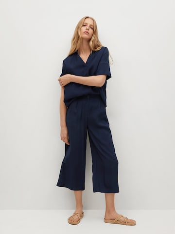 MANGO Wide leg Pleat-Front Pants 'BYE' in Blue