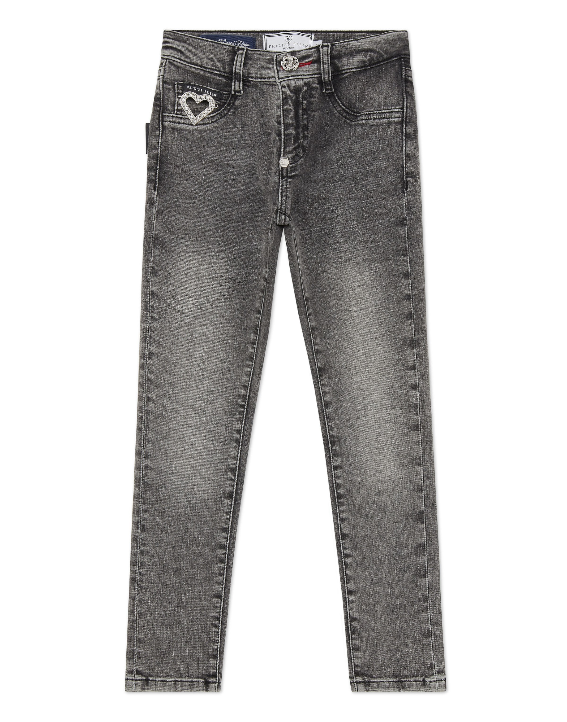 Philipp Plein Skinny Jeans 'Heart' in Grijs: voorkant