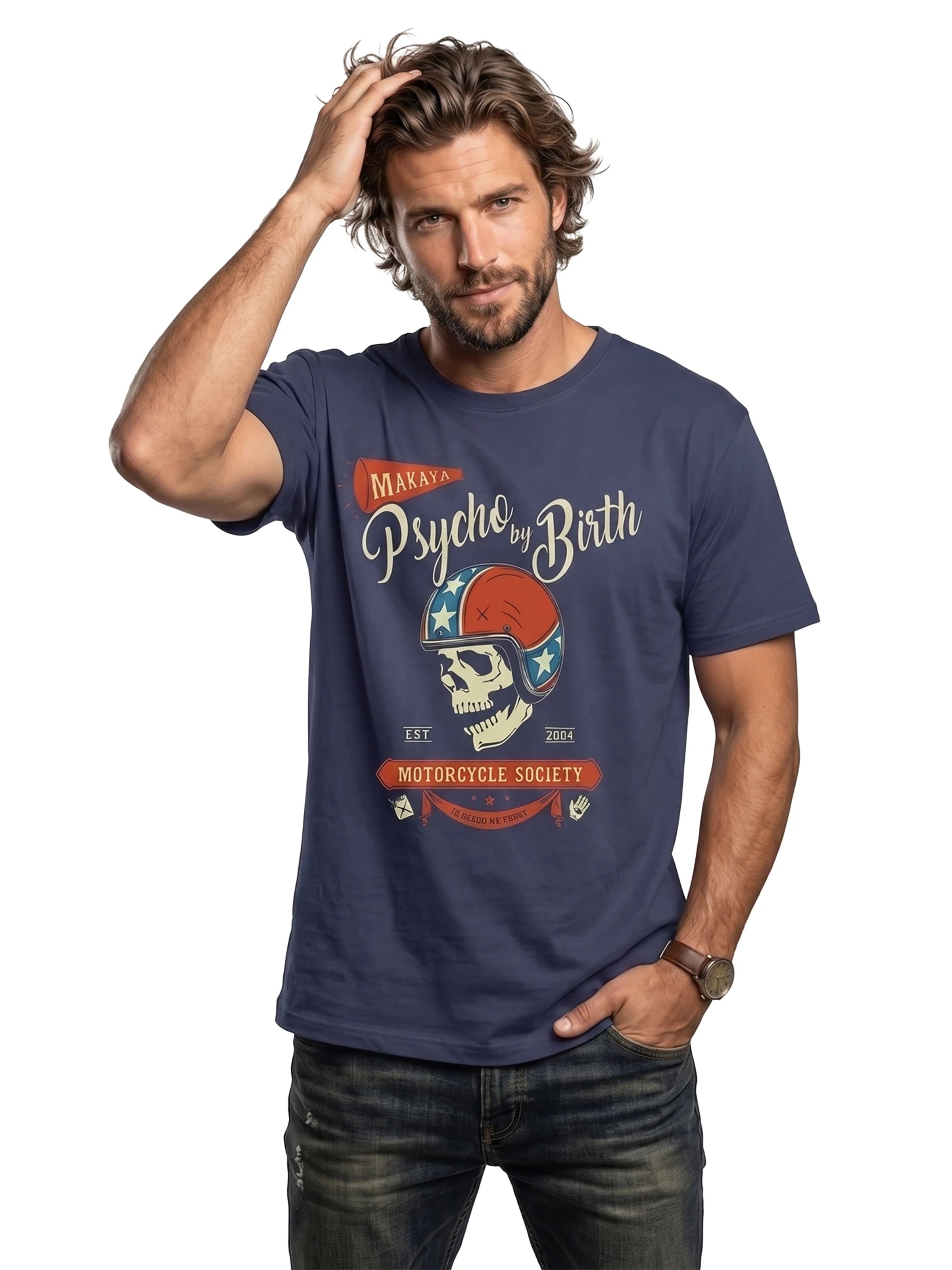 MAKAYA Shirt 'Psycho by Birth' in Blue
