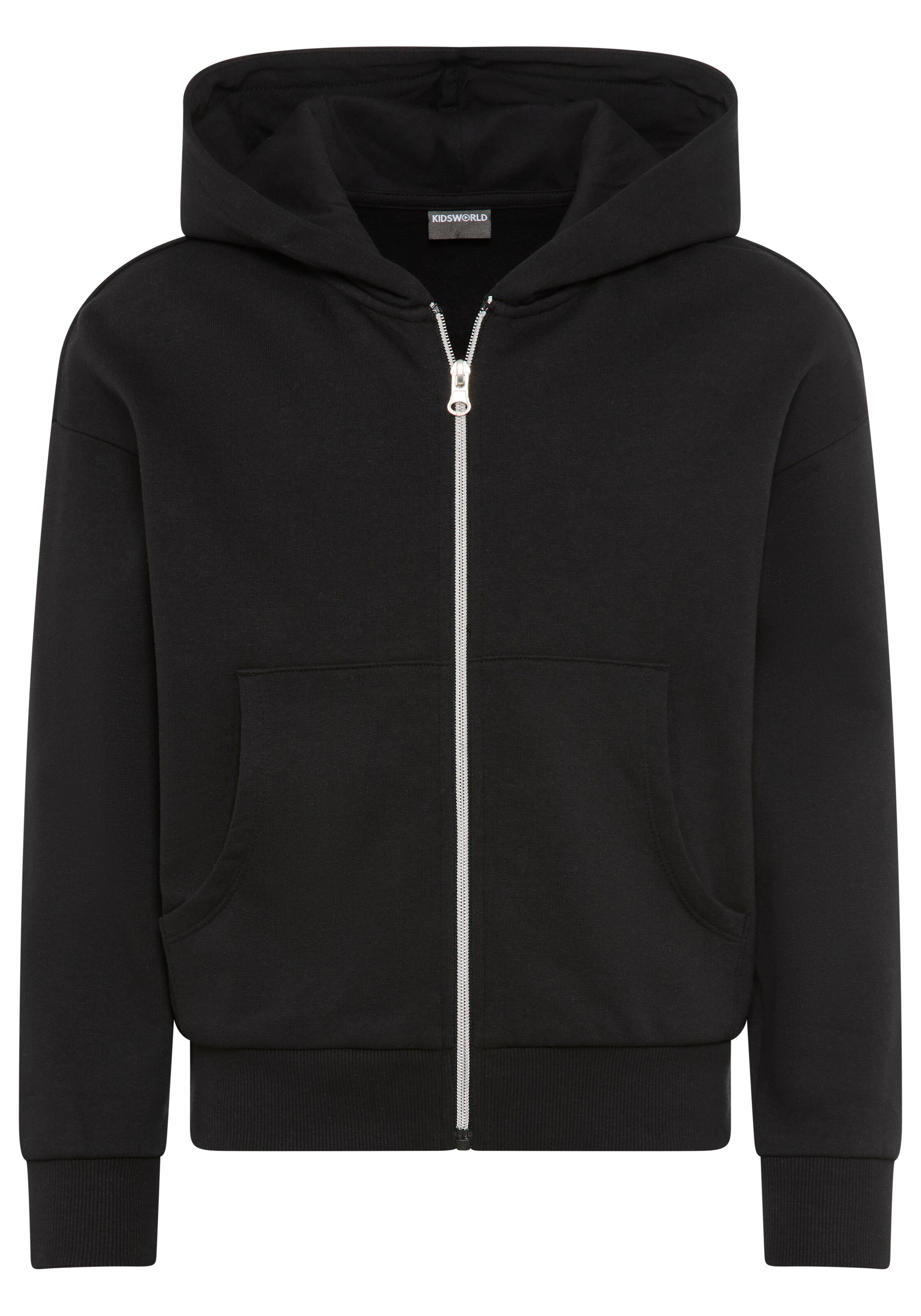 Kidsworld Zip-Up Hoodie in Black: front