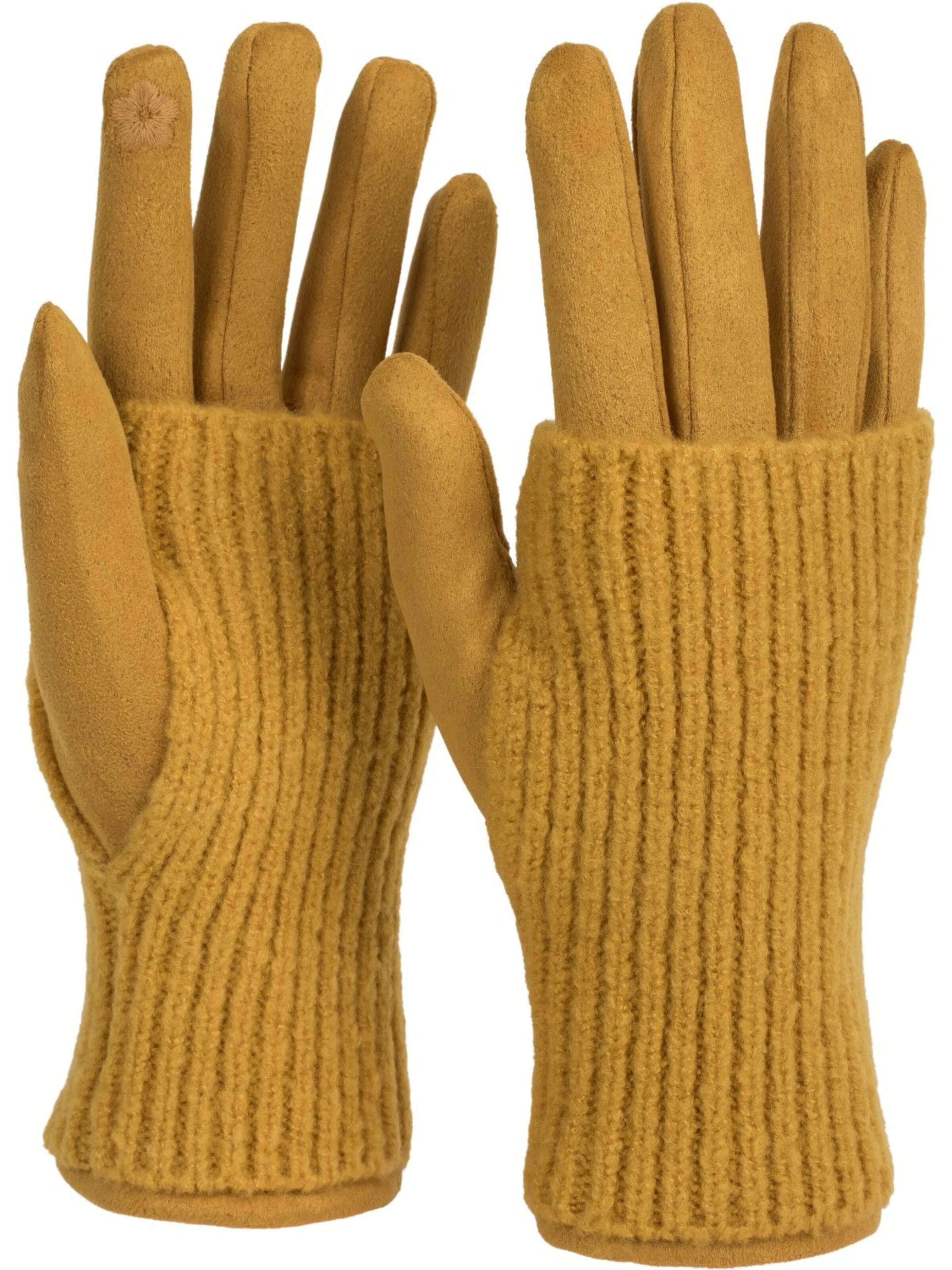 styleBREAKER Fingerhandschuhe '3 in 1 Touchscreen Stoff Handschuhe mit abnehmbarer Strick Manschette'‌‌‌‌ in XS-XL in curry, Produktansicht