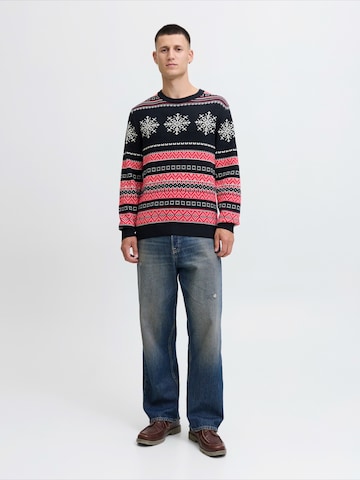 JACK & JONES Пуловер 'JJXMAS NOEL' в синьо