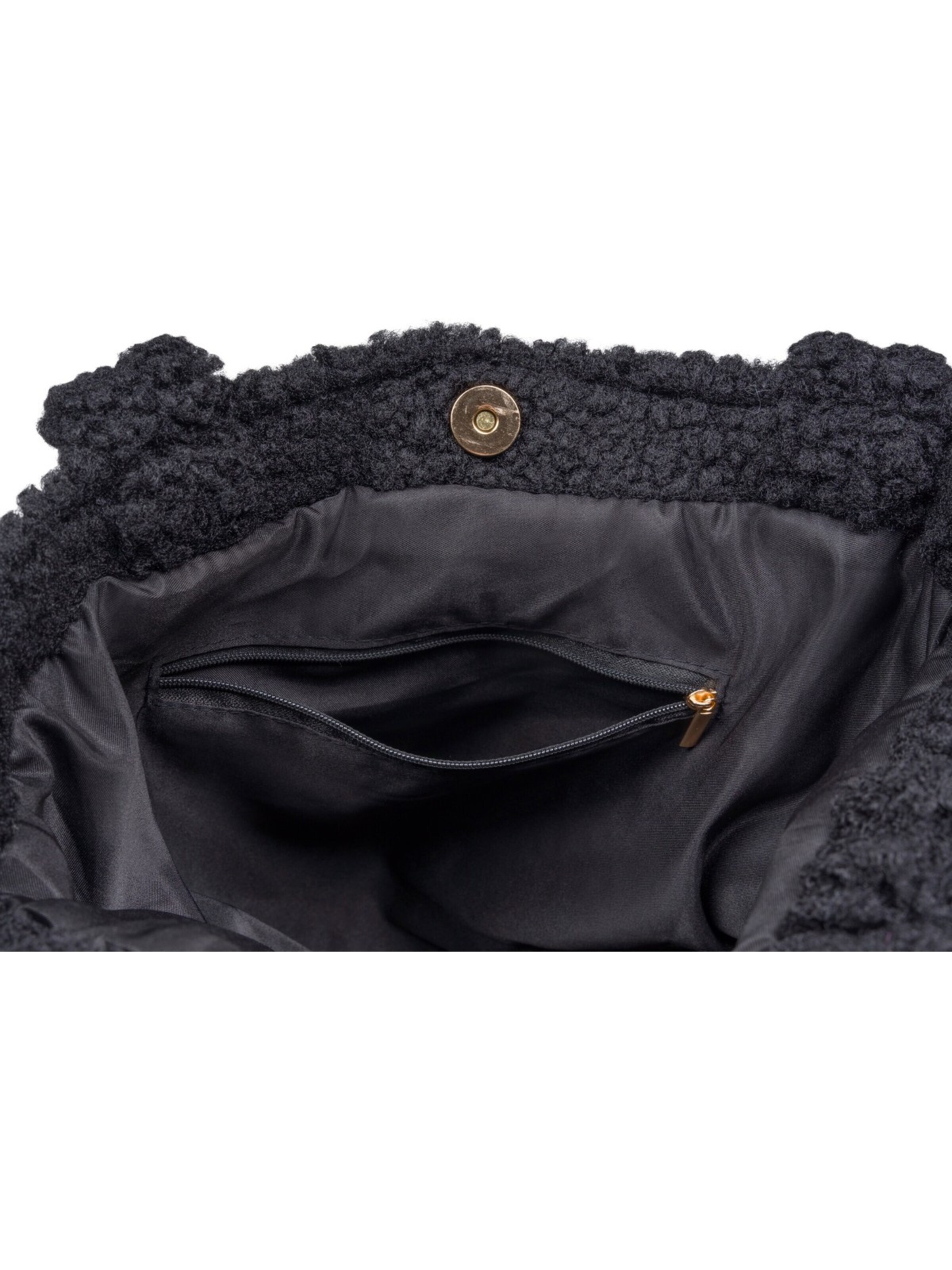 styleBREAKER Schultertasche 'Teddyfell Beuteltasche'‌‌ in Schwarz
