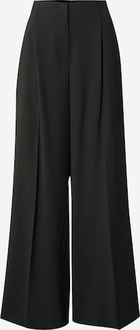 COMMA Wide Leg Bukser med lægfolder i sort: forside