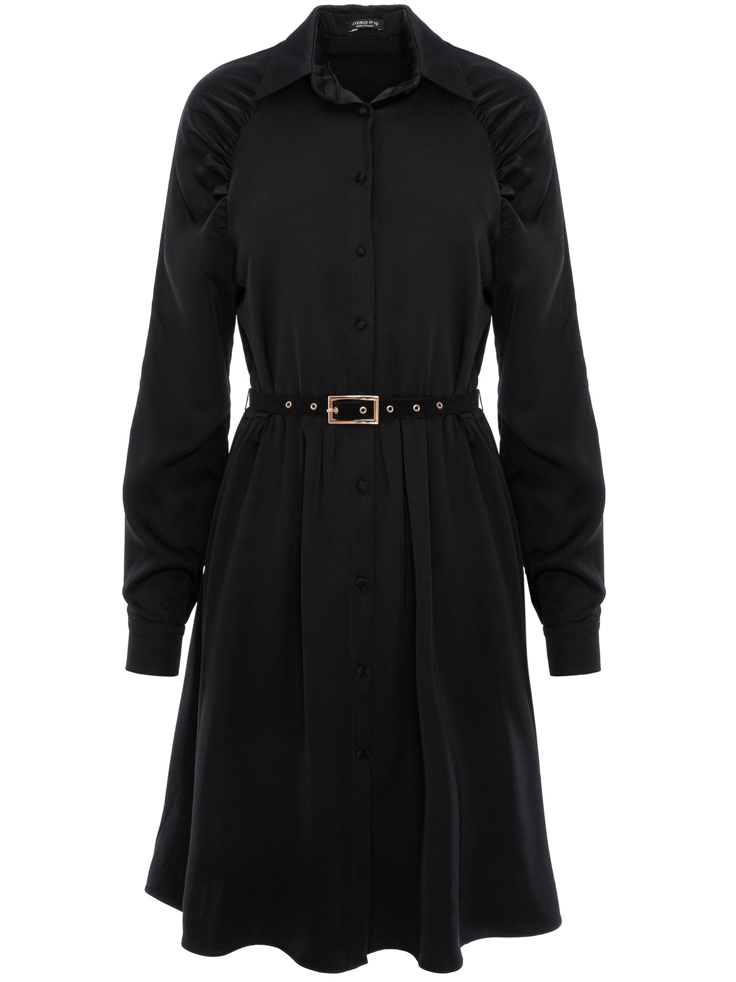 Abito 'Gathered Raglan Sleeve Viscose Midi Shirt Dress With Belt' di AVENUE N°29 in nero: frontale
