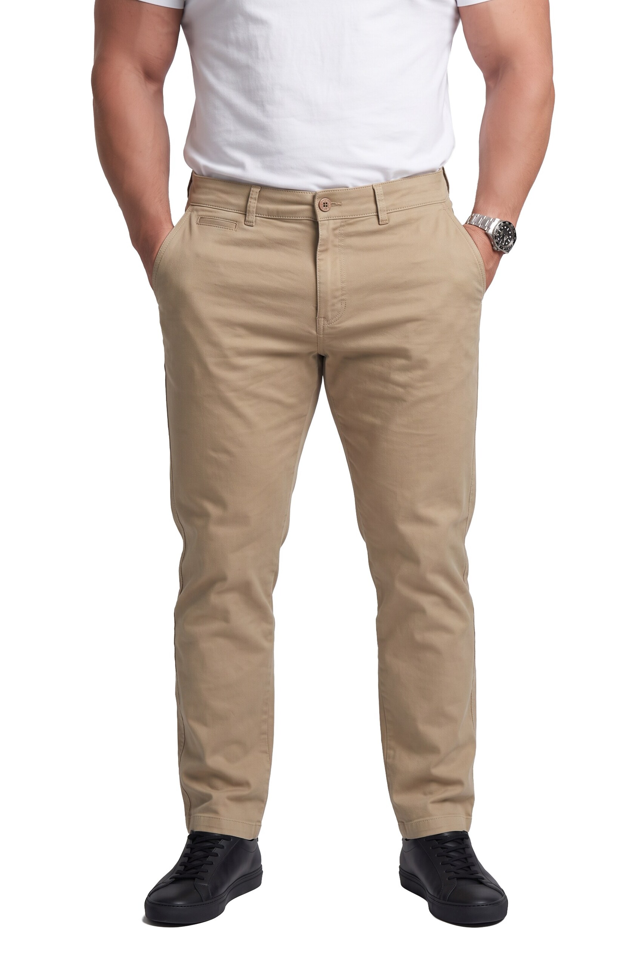 Men Plus Regular Pants in Beige: front