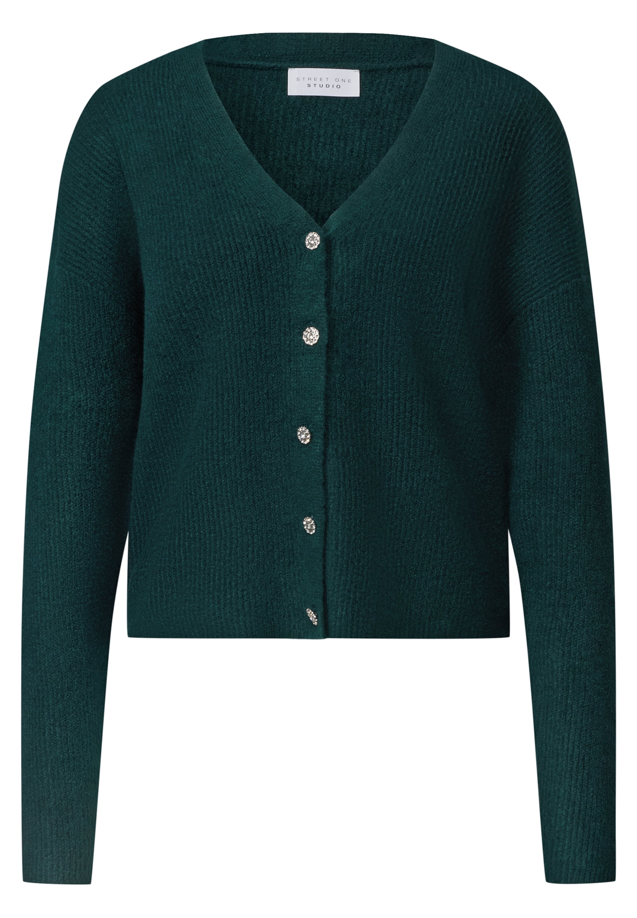 Street One Studio Cardigan mit V-Neck und Knopfleiste in XS in dunkelgrün, Produktansicht