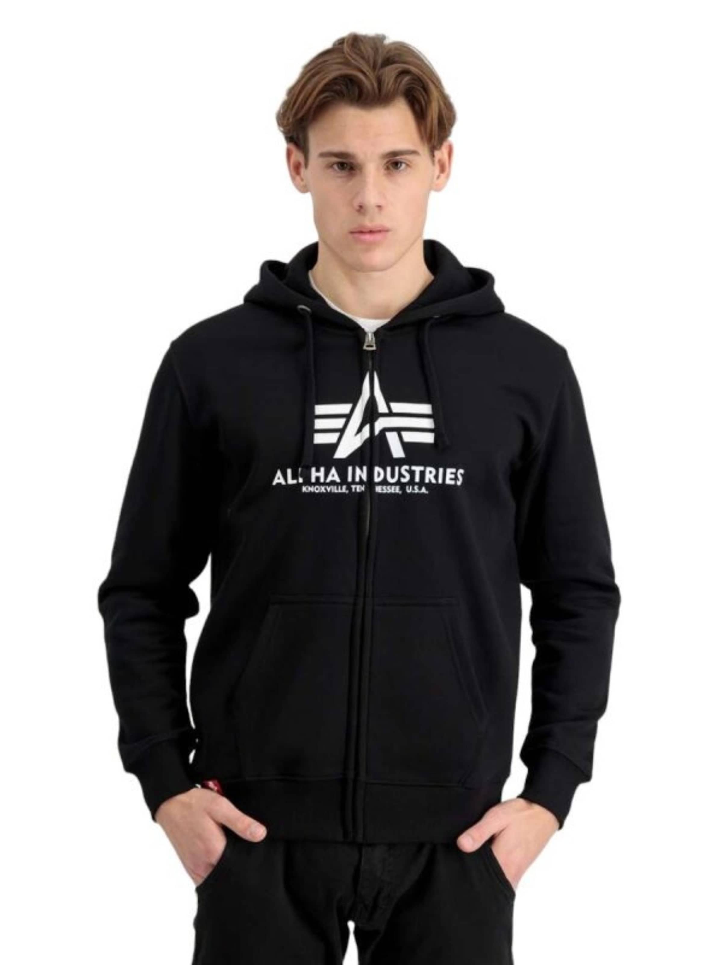 Veste de survêtement ALPHA INDUSTRIES en noir : devant