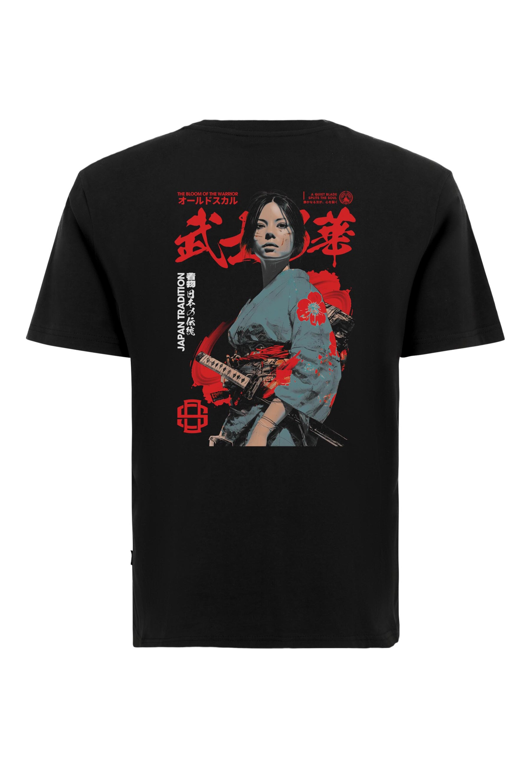 Oldskull T-Shirt 'Asian Blossom Warrior Graphic' in Schwarz: Vorderseite