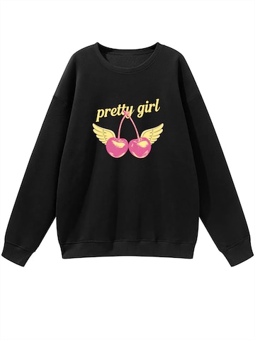 GORHEY Sweatshirt 'Women's Fleece Pullover, Sweatshirt with Cherry Print, Long Sleeve, Loose Fit'‌‌‌‌ in Schwarz