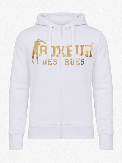 Boxeur des Rues Sweatshirt 'Herren Hoodie Fitted Boxeur des Rues mit Reißverschluss und Kapuze, Weiß, Goldenes Logo, Baumwolle' in XS in White, Item view