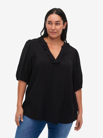 Zizzi Bluse 'FIOLA' i sort: forside