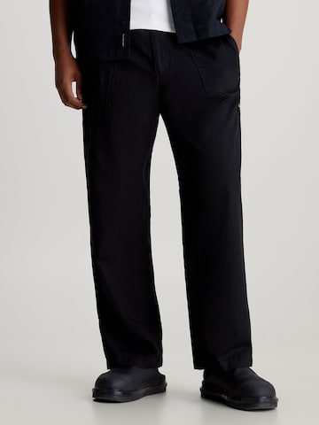 Calvin Klein Jeans Regular Pleat-Front Pants in Black: front