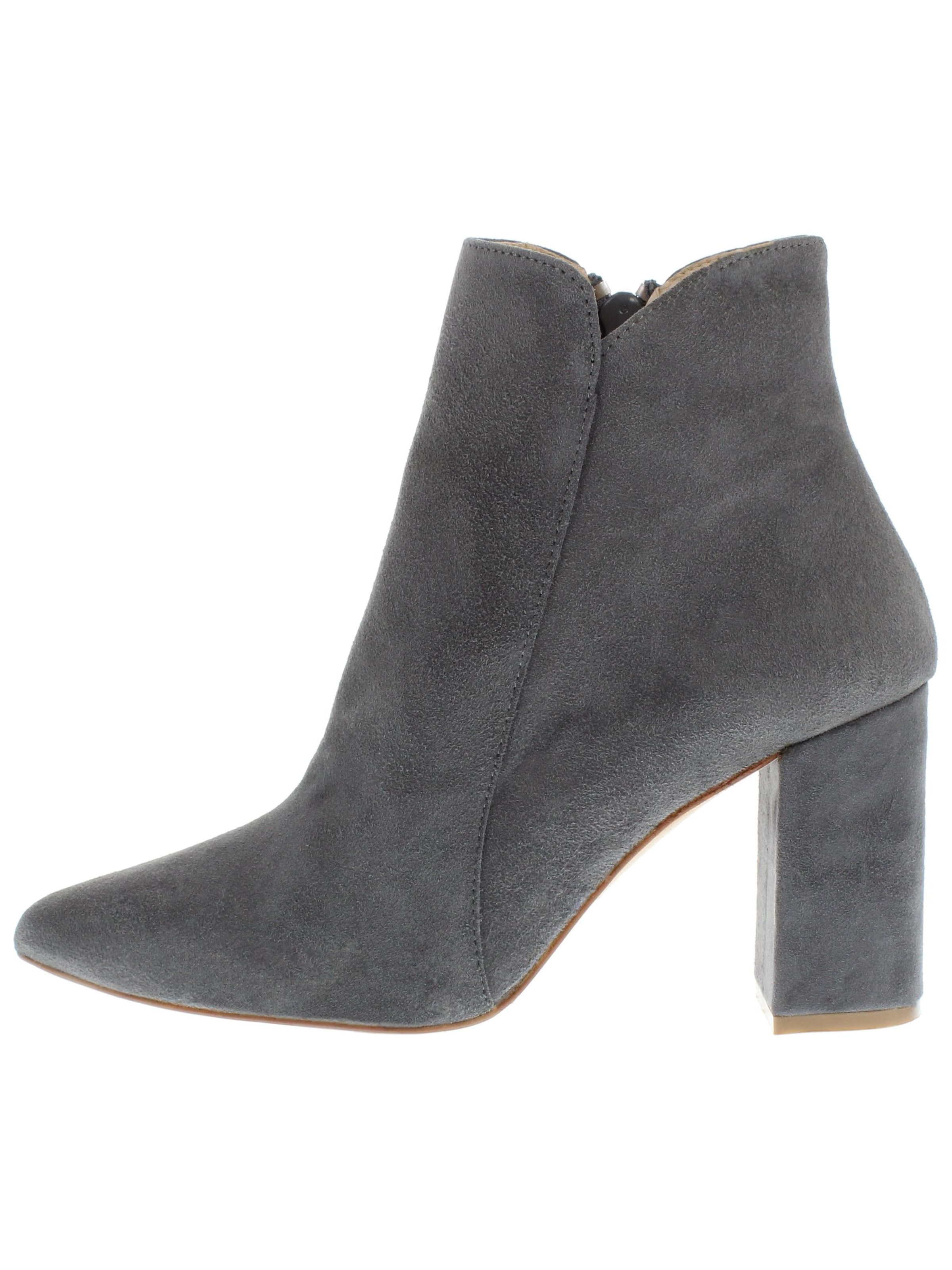 XAVER LUIS Schuhmanufaktur Booties 'VERO - Spitze Stiefelette mit Blockabsatz' in Grey: front