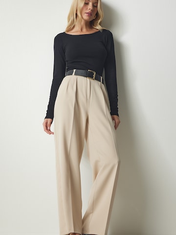 Happiness İstanbul Wide Leg Bukser med lægfolder i beige