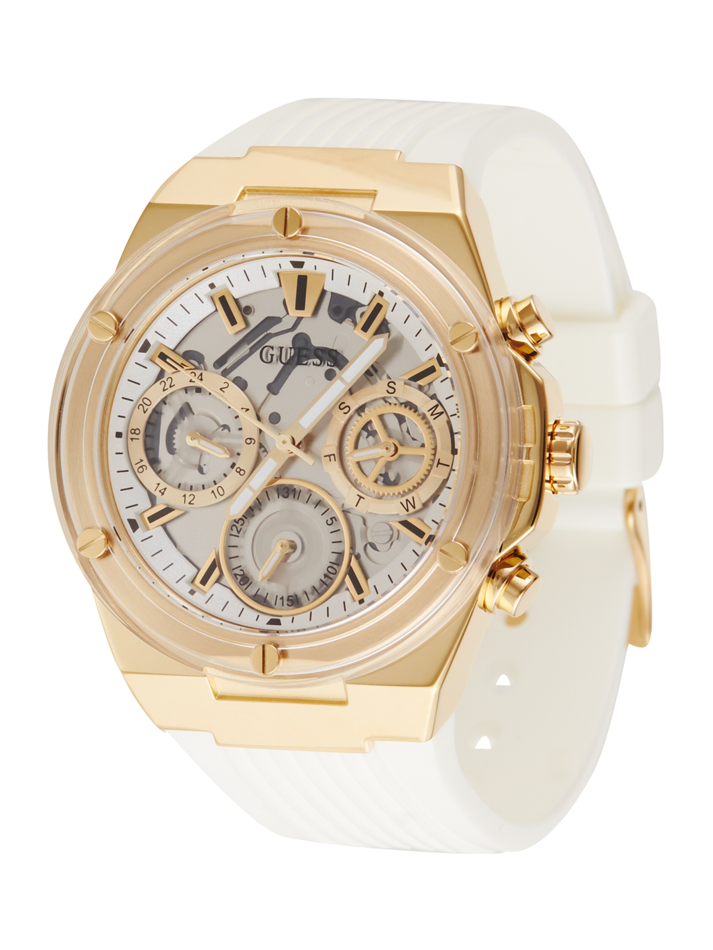 GUESS Analoog horloge in de kleur Goud / Lichtgrijs / Offwhite, Productweergave