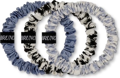 BRUNCHIES® Hair jewelry 'BRUNCHIE® "Holiday Edition" Seiden Scrunchie Set aus feinster Maulbeerseide - perfektes Urlaubs-Accessoire' in 10 x 10 cm in Dusty blue / Blue denim / White, Item view