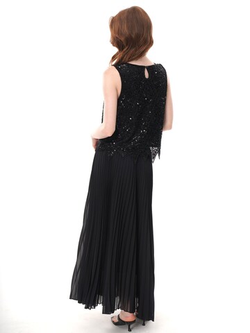 Haut 'Beaded Sequined Mesh Sleeveless Top, Irregular Pointed‑Hem Sheer Crew Neck Vest' yoligex en noir