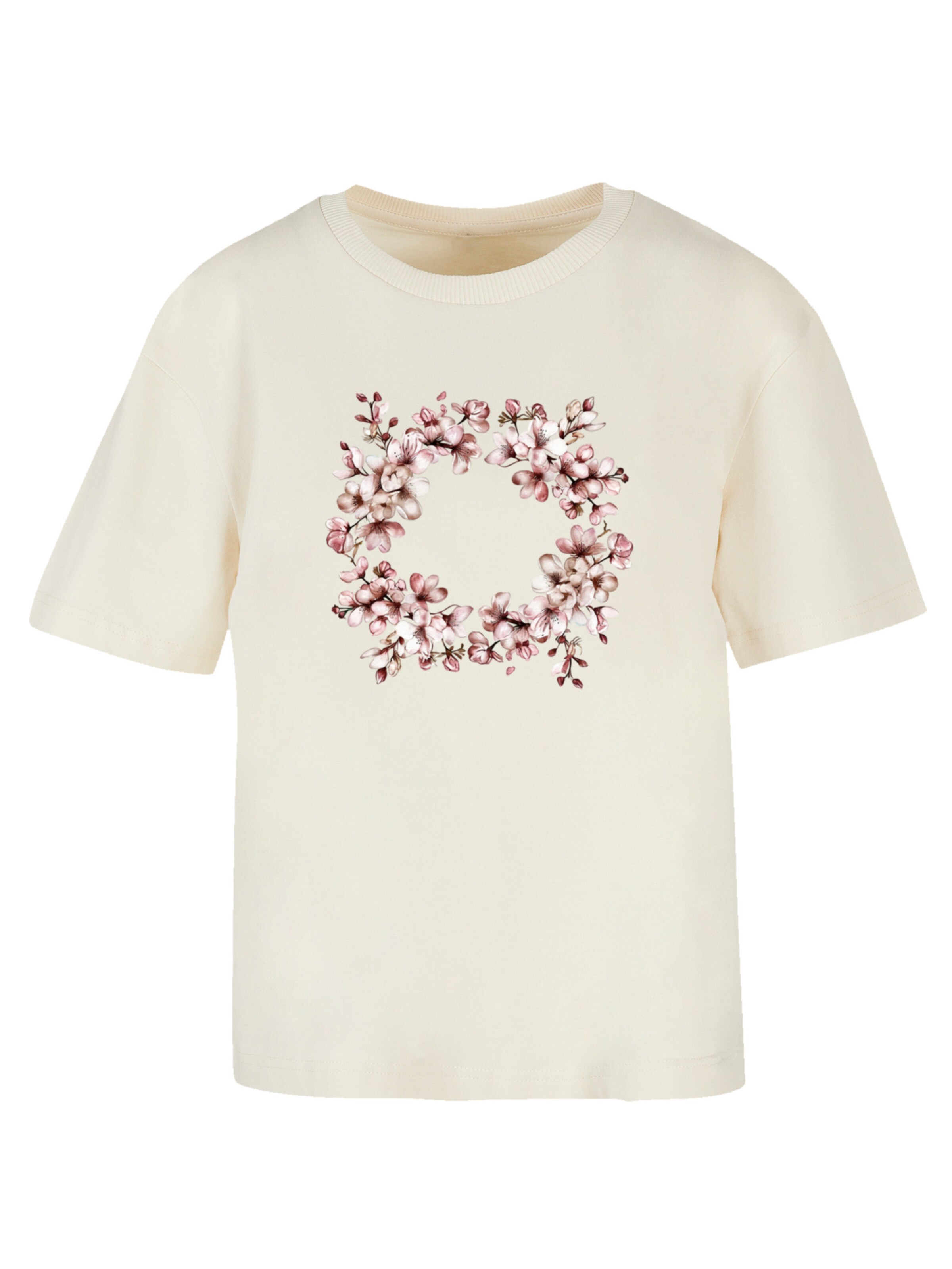 F4NT4STIC Shirt 'Rosa Frühlings Blumenkranz Dekor' in Beige: voorkant