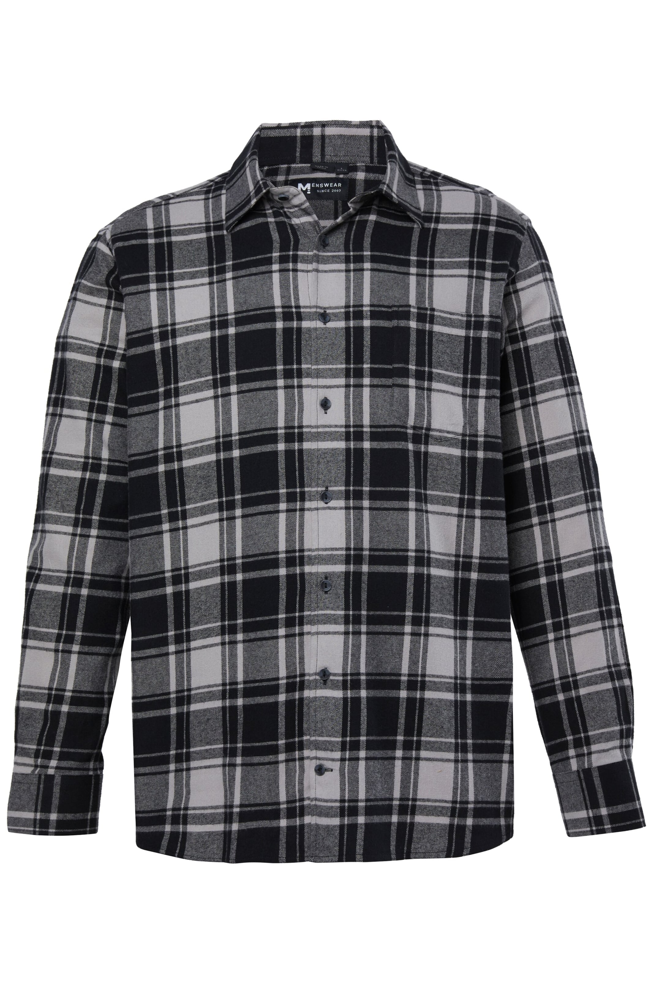 Men Plus Comfort fit Overhemd in Zwart: voorkant