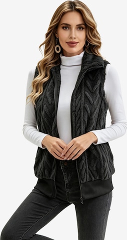 KoJooin Kamizelka 'Damen Kunstpelzweste mit Reverskragen – Flauschige, ärmellose Zip-Up Weste in Relaxed Fit' w kolorze czarny: przód