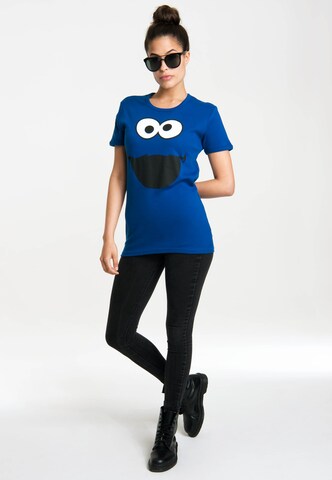 LOGOSHIRT Shirt 'Cookie Monster – Face' in Blauw
