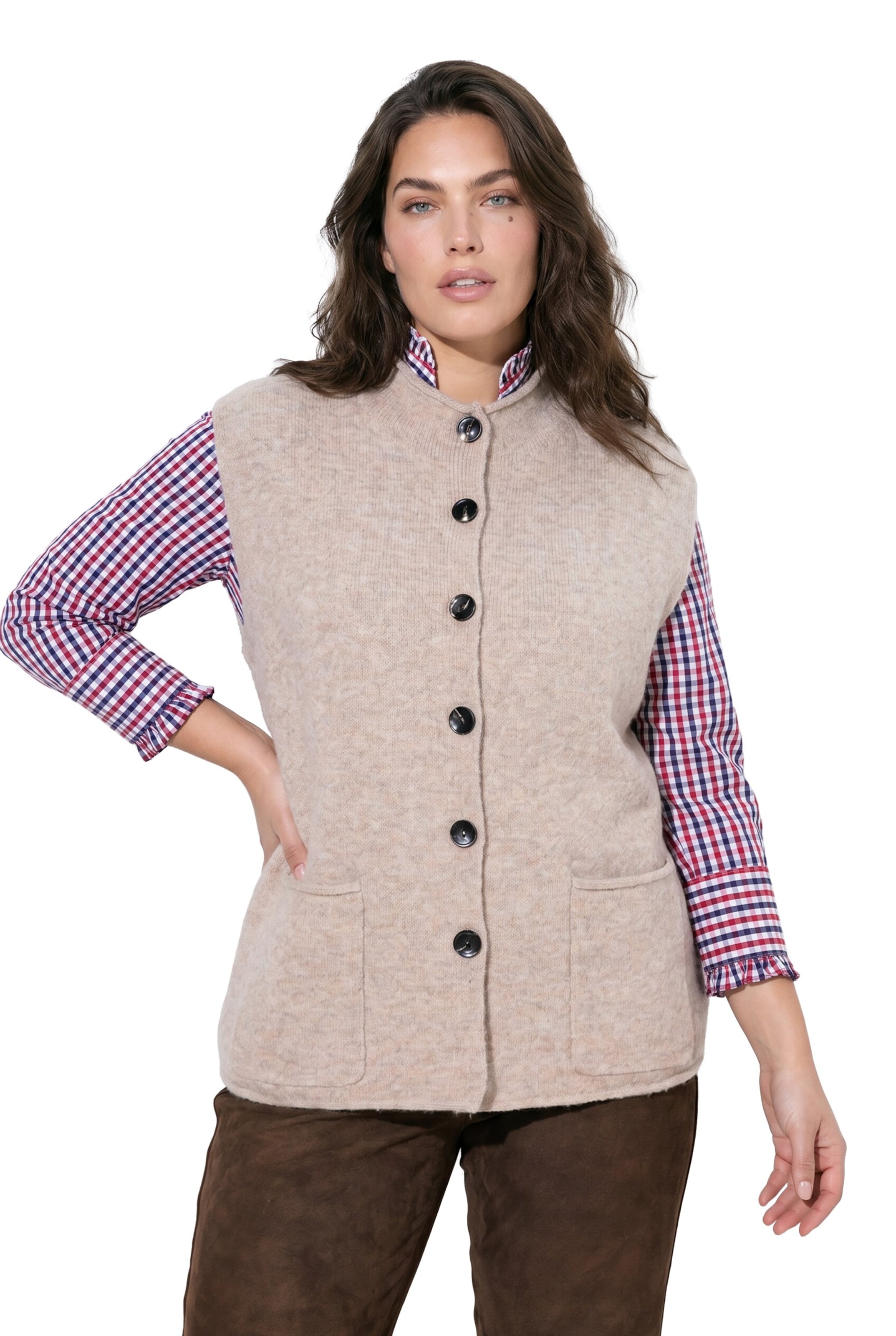 Ulla Popken Gebreid vest in Beige: voorkant