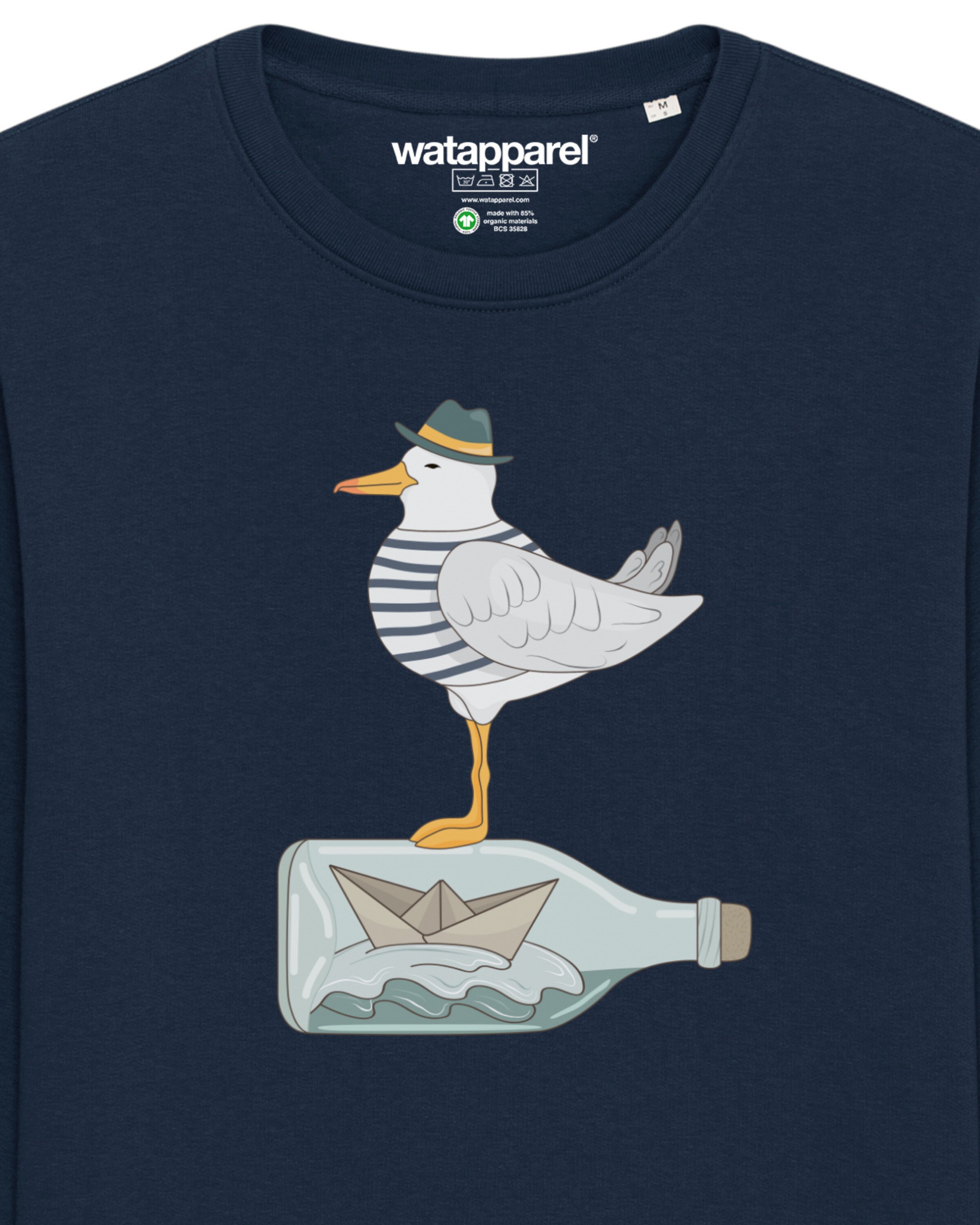 Felpa ' Möwe mit Hut ' di Watapparel in blu