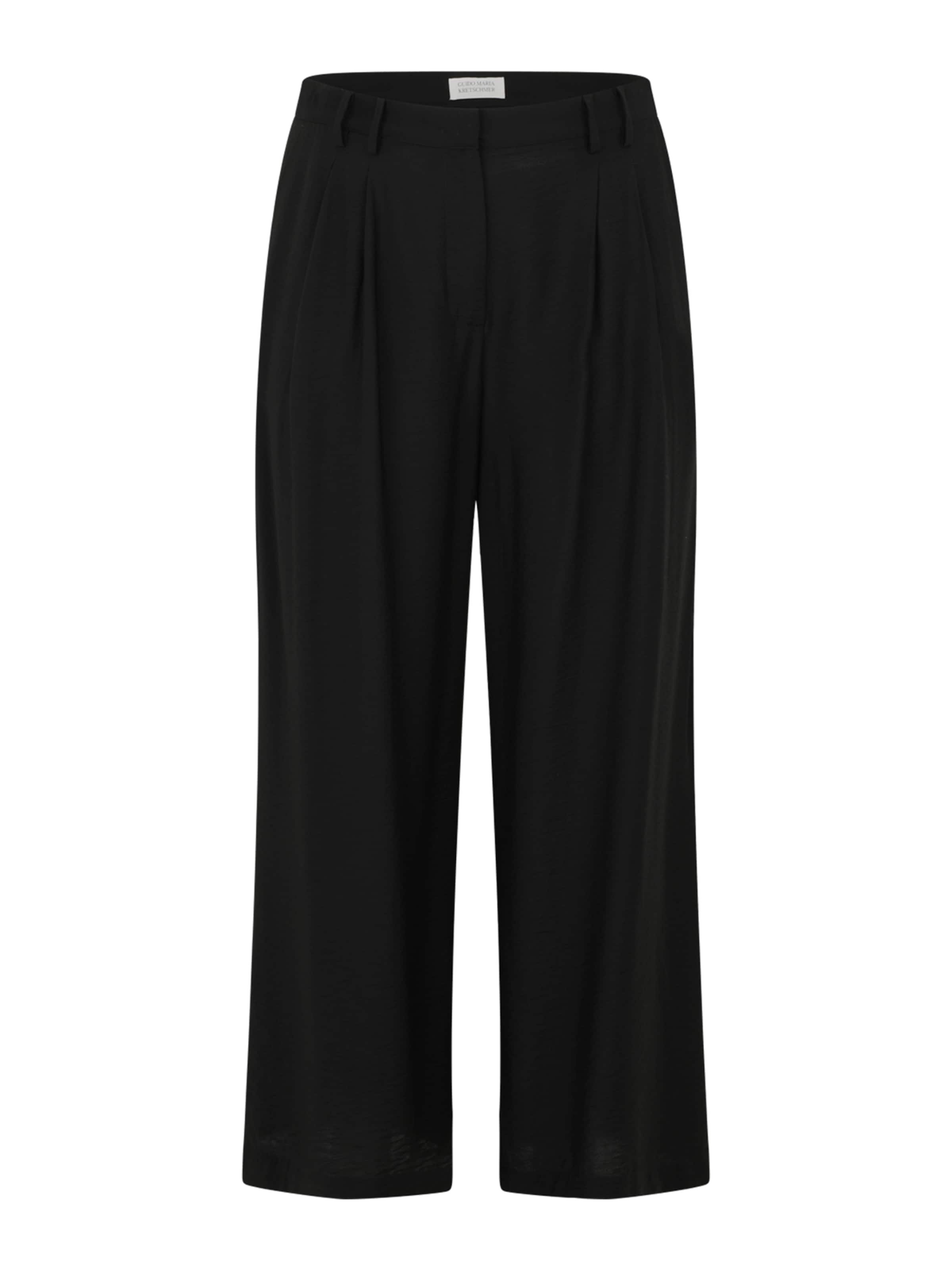 juoda Guido Maria Kretschmer Curvy Plačios klešnės Klostuotos kelnės 'Finja': priekis