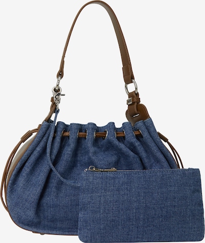 Sutraukiama rankinė iš faina, spalva – tamsiai (džinso) mėlyna / ruda, Prekių apžvalga