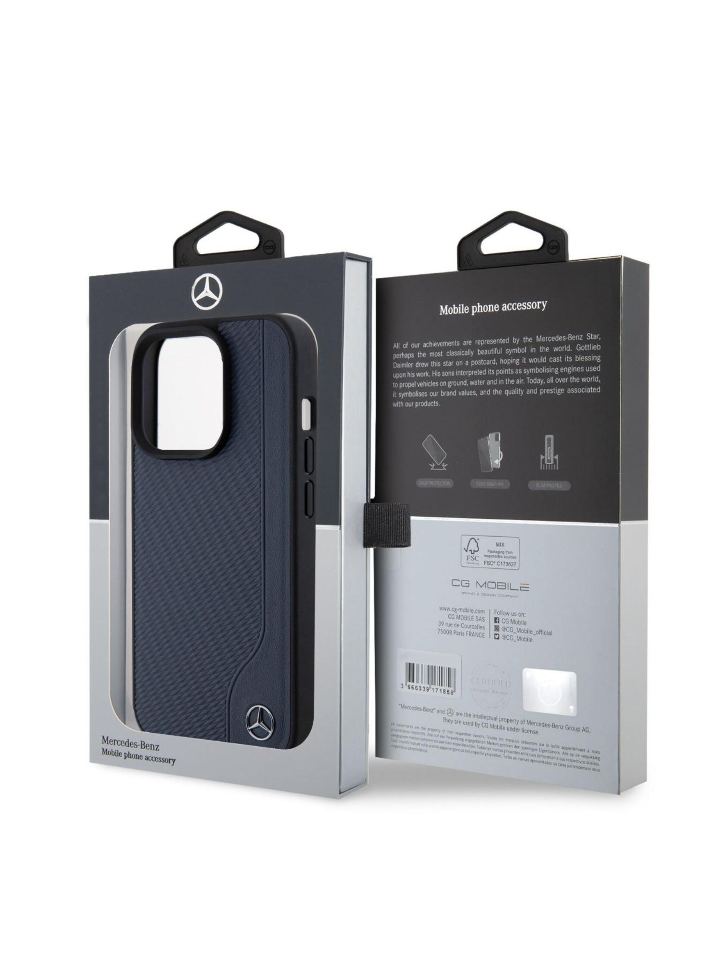 Mercedes Smartphonehoesje 'Mercedes MagSafe Wood Imitation Leather' in Blauw