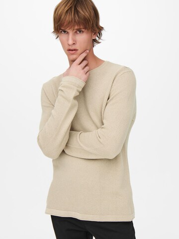 Only & Sons Regular Fit Pullover 'Panter' in Beige