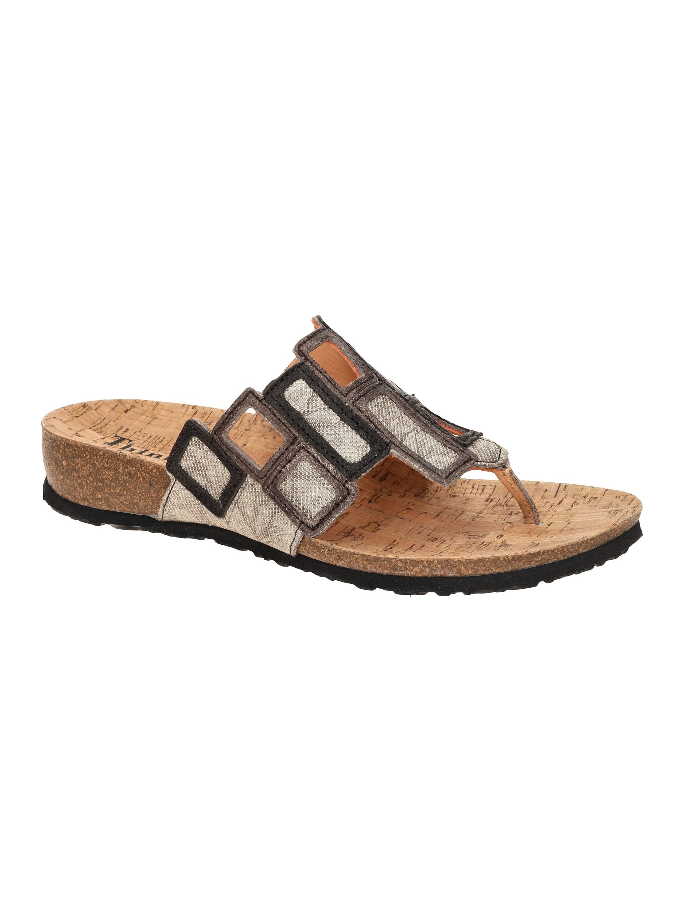 THINK! Mules 'Think Julia Pantolette Zehentrenner grau taupe Viereck 1136' in Grey: front