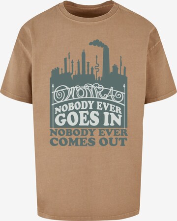 ABSOLUTE CULT Shirt 'Willy Wonka - Nobody Goes In' in Bruin: voorkant