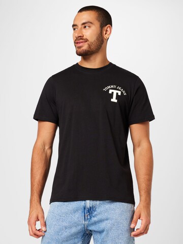 melns Tommy Jeans T-Krekls 'LETTERMAN': no priekšpuses