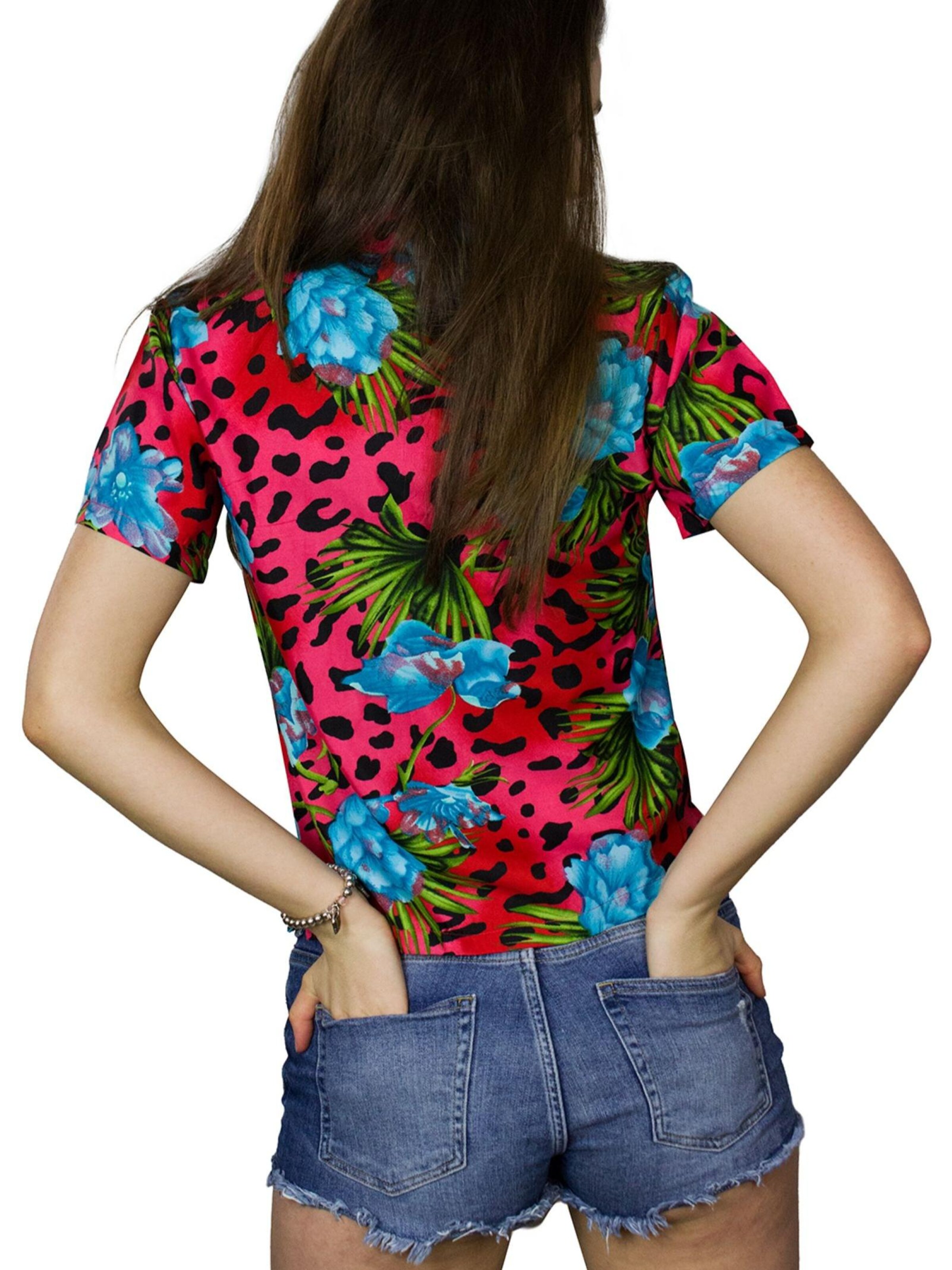 King Kameha Blouse 'Leopard Flowers' in Red