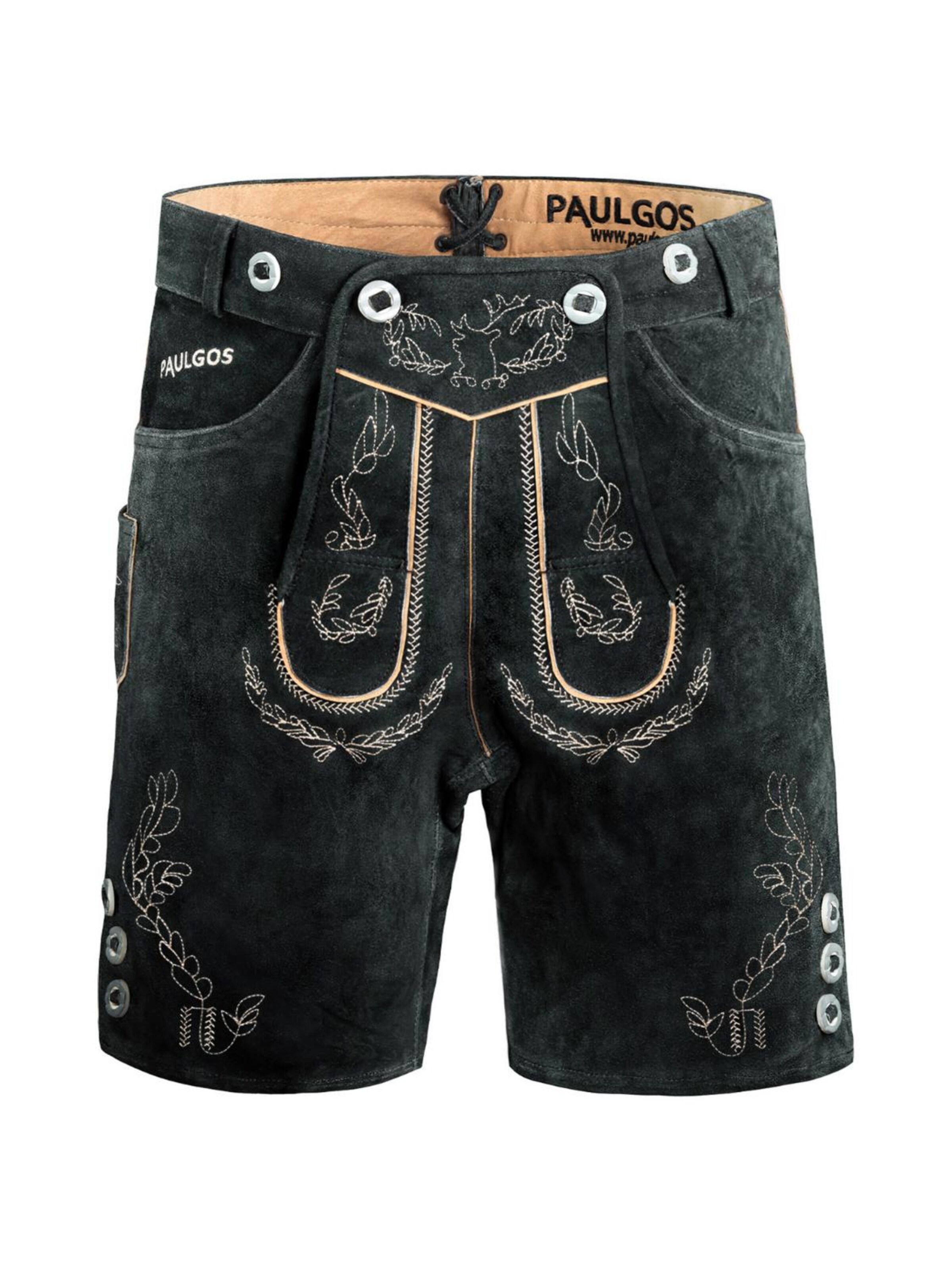 Paulgos Regular Trachtenhose 'PAULGOS Herren Trachten Lederhose Kurz - HK2 - Echtes Leder - in 3 Farben erhältlich - Größe 44 - 60'‌ in Grau: Vorderseite