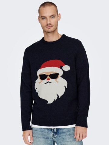 Only & Sons Sweater 'Xmas' in Blue: front