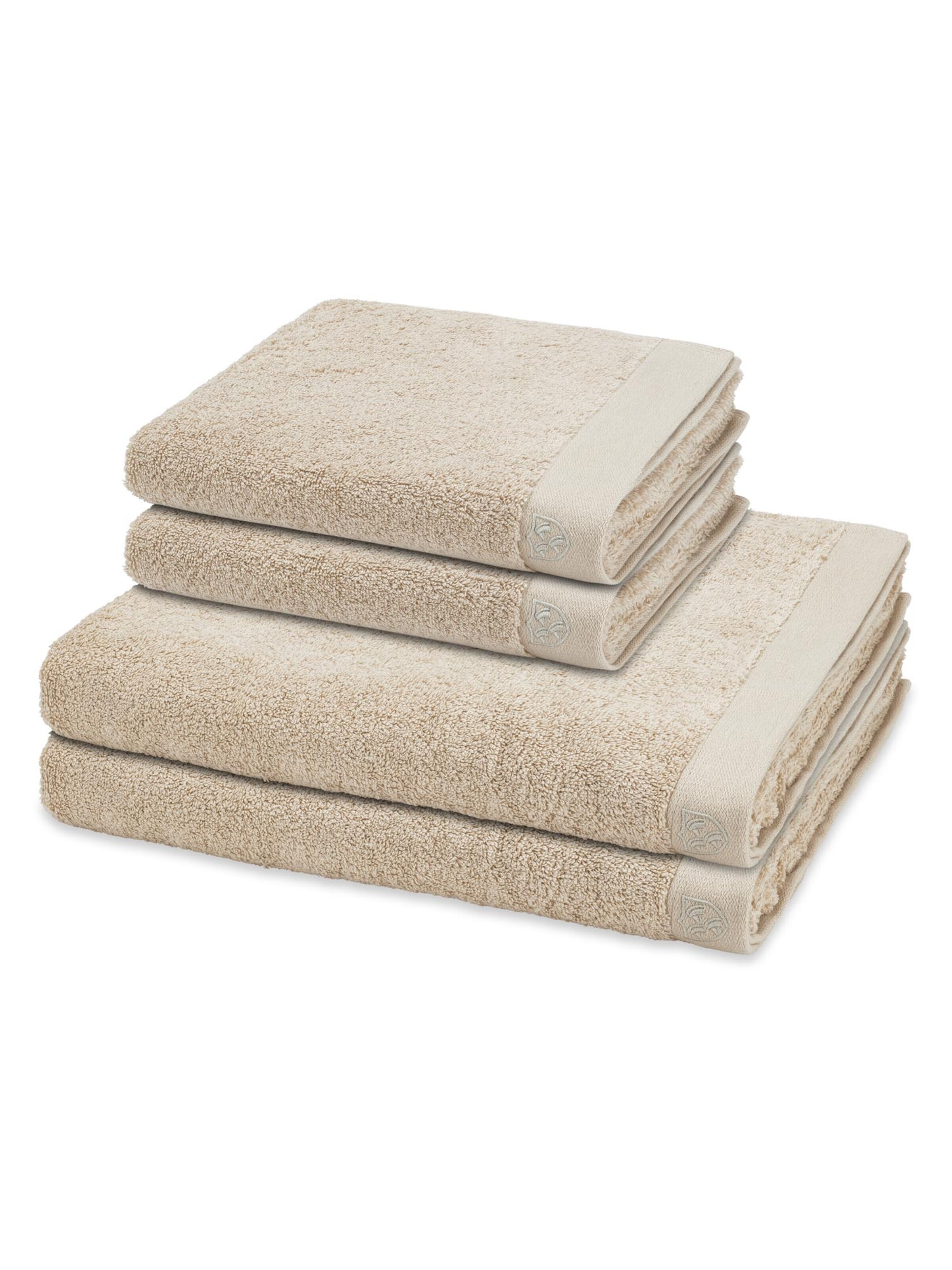 ROSS Handdoek 'Doubleface Stripes' in Beige: voorkant