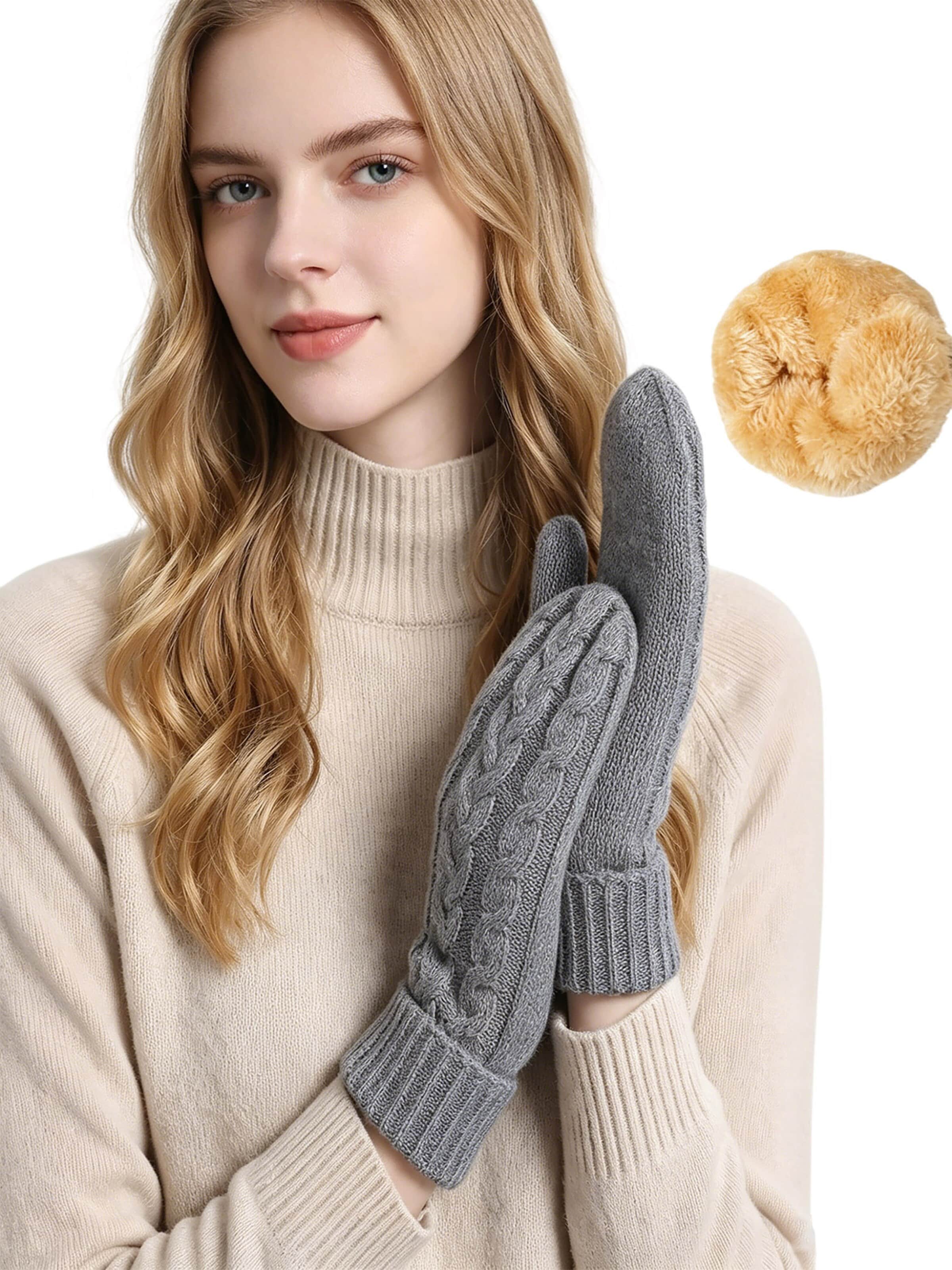 Magicshe Hand Warmers 'Strick Winterhandschuhe mit Fleecefutter Warm Weich' in Grey: front