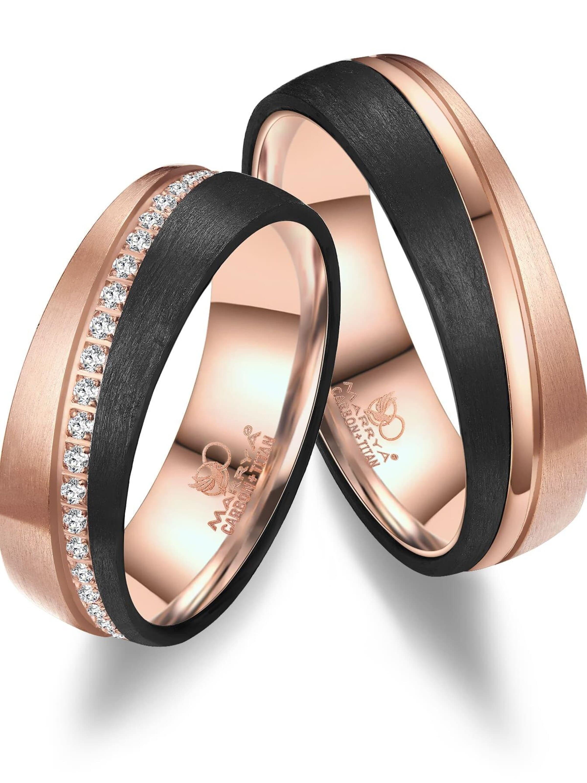 MARRYA Ring 'MARRYA CA-05 Eheringe aus Carbon + Titan - Schwarz - Rosé' in Black: front