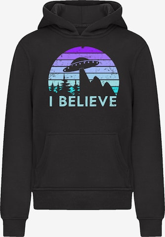F4NT4STIC Sweatshirt 'I Believe UFO Alien Raumschiff Retro' in Schwarz: Vorderseite