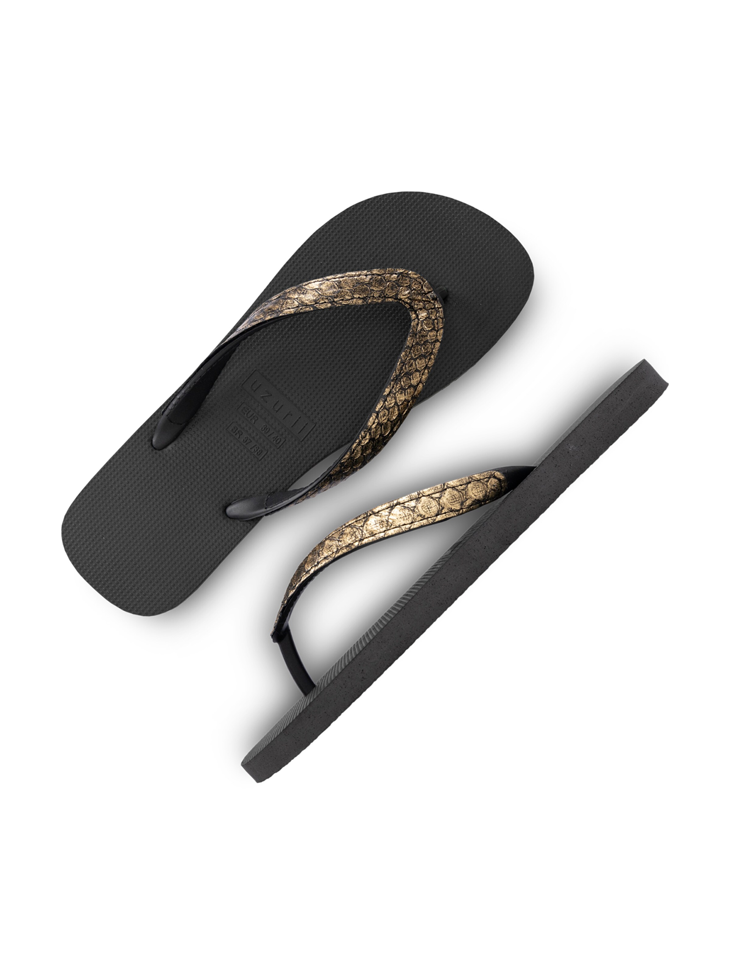 Uzurii Luxury Footwear T-Bar Sandals 'Python' in Black